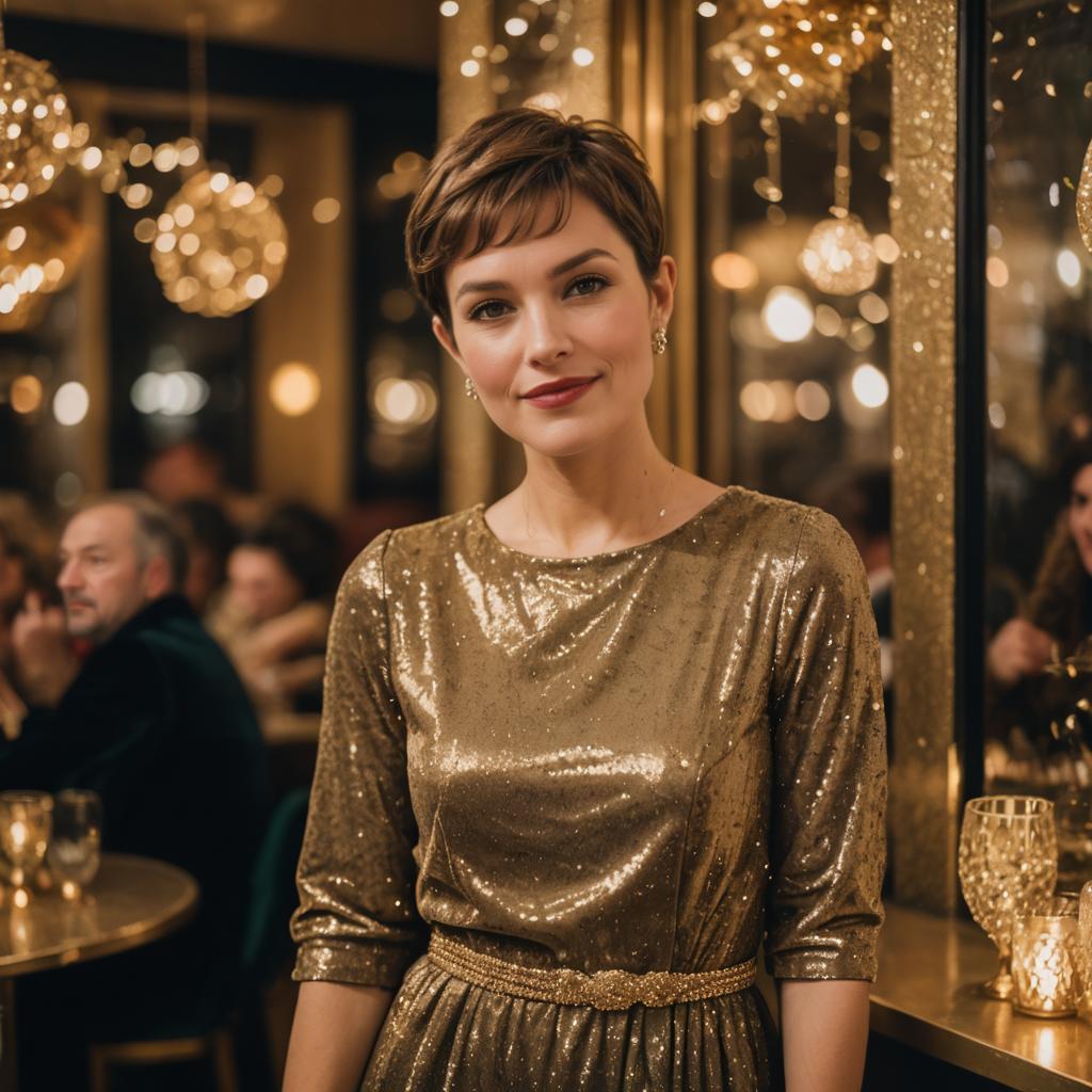 Elegant Petite Woman at Christmas Party