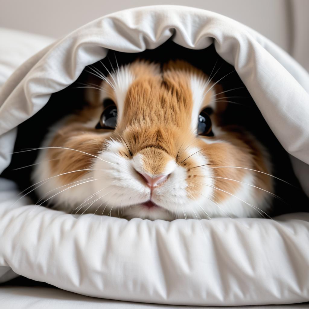 Curious Rabbit Peeking from Under Covers