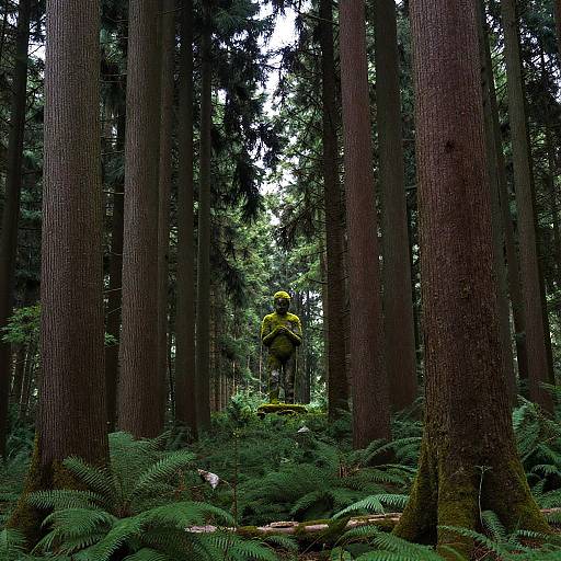 Dreamy Forest with Mossy Statue