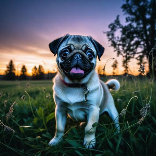 Playful Pug Puppy in Twilight Meadow Playful Pug Puppy in Twilight Meadow