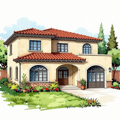 Mediterranean Home Architectural Sketch