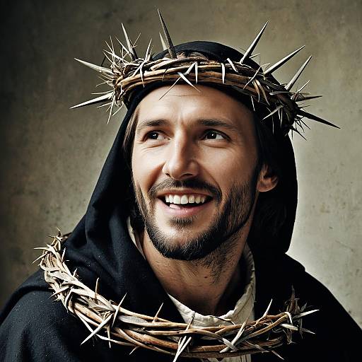 Smiling Man Wearing Crown of Thorns