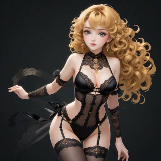 Vibrant Solo Girl in Black Lingerie