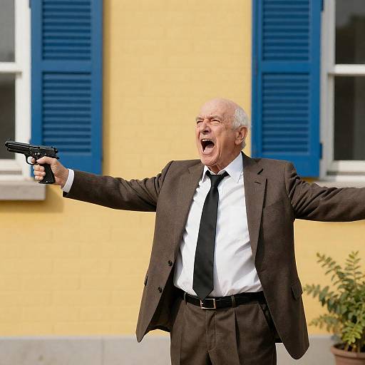 Intense Old Man Amidst Vibrant Colors