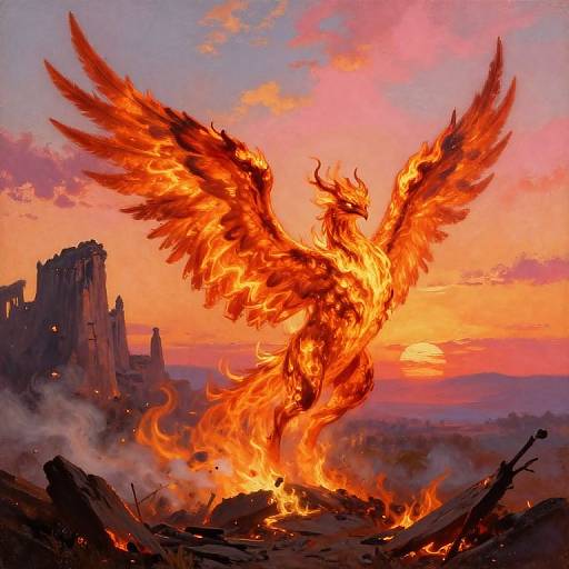 Mythical Firebird at Twilight Ruins