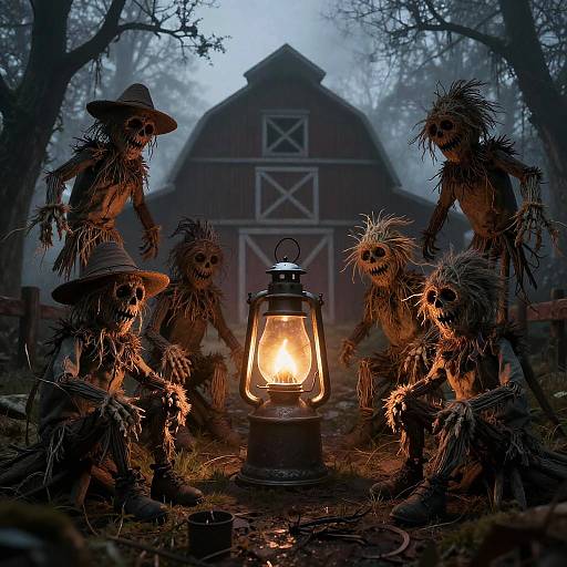 Cursed Scarecrows in Apocalyptic Night
