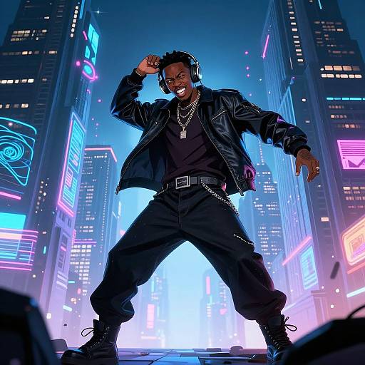 Dystopian Metropolis with Anime Rebel