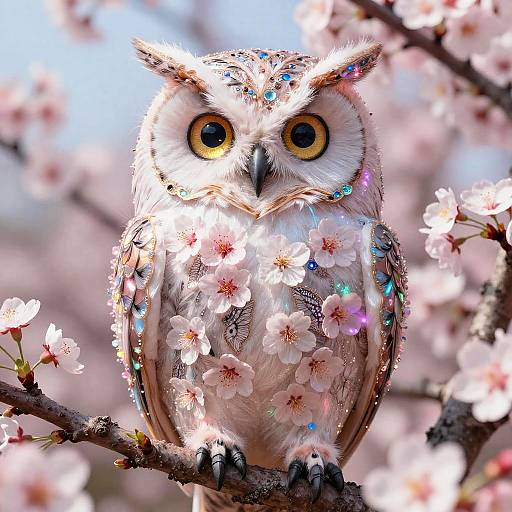 Baroque Cherry Blossom Owl in Electric Hues