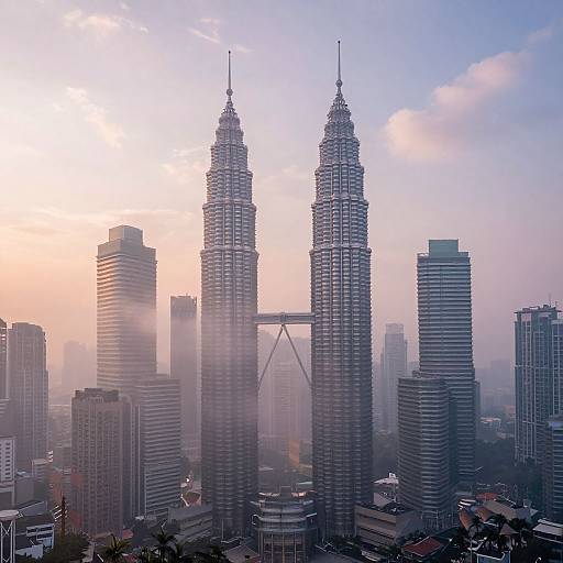 Twin Towers in Mystical Morning Fog