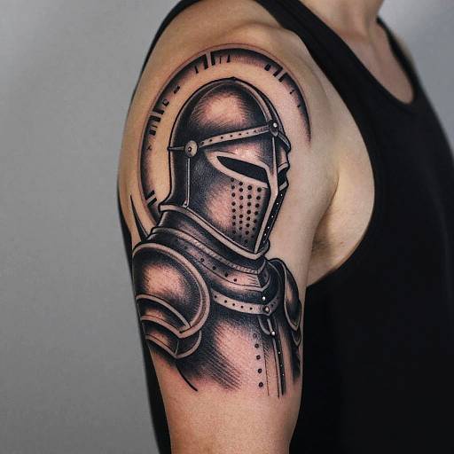 Intricate Medieval Knight Helmet Tattoo