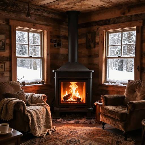 Cozy Rustic Cabin Interior in Winter