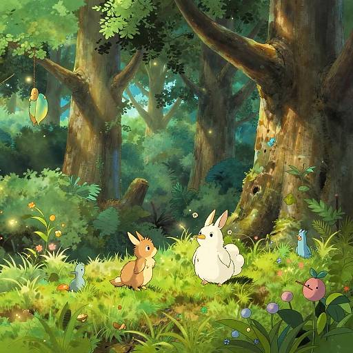 Ghibli-Style Enchanted Forest Scene