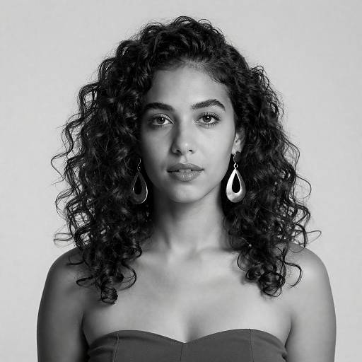 Black-and-White Voluminous Curly Hair Portrait