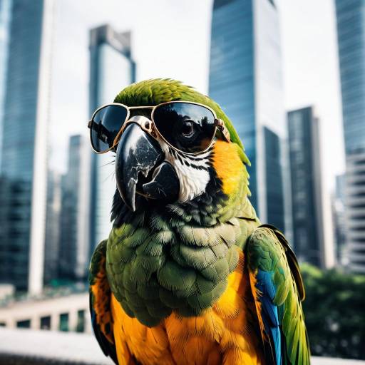 Parrot Wearing Sunglasses in Urban Setting