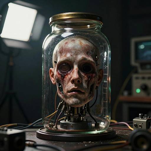 Dystopian Severed Head in Jar Sci-Fi Still