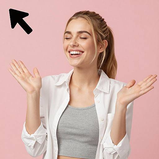 Joyful Blonde Woman with Pink Background