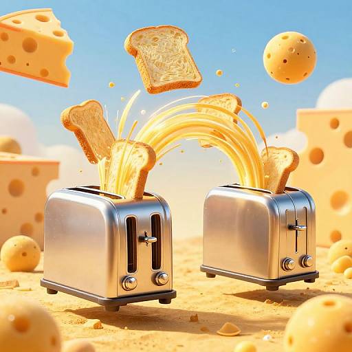 Whimsical Cartoon Toasters and Cheese