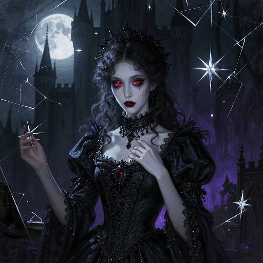 Gothic Noblewoman Beneath Silver Moonlight Shards