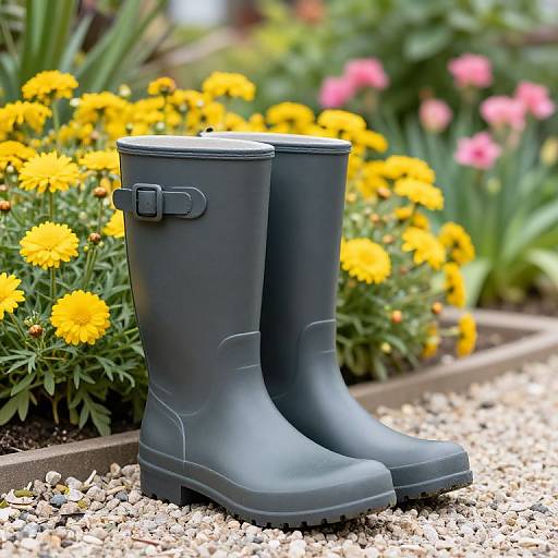 Gray Rain Boots in Colorful Garden