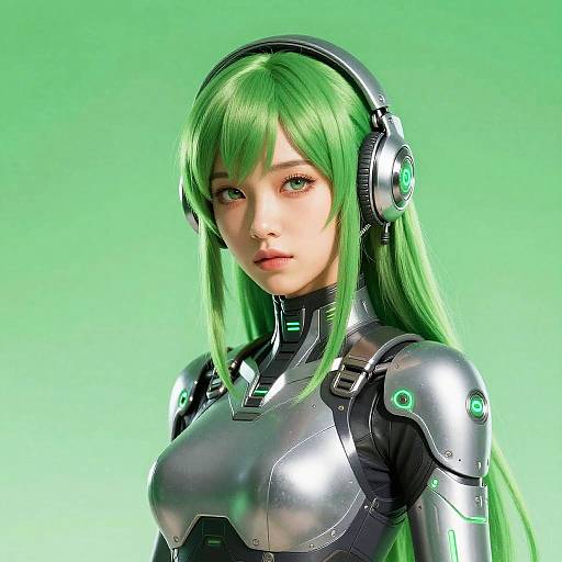 Emerald-Haired Sci-Fi Woman in Armor