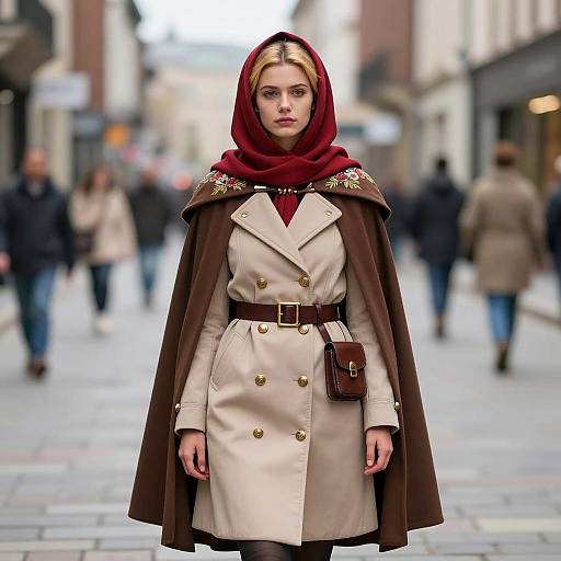 Young Woman in Elegant Nicholas Costume on City Street