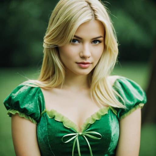 Blonde Woman in Green Tinkerbell Style Dress
