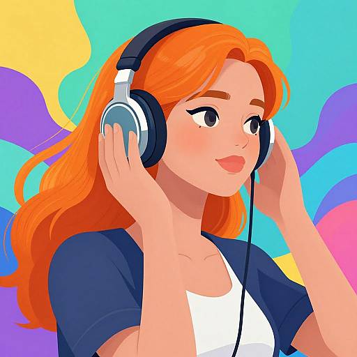 Vibrant Woman with Headphones Illustration
