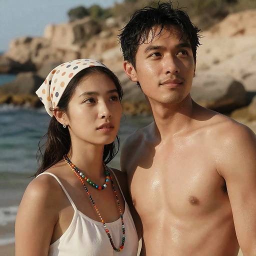 Sunlit Portrait of Couple at Coastline