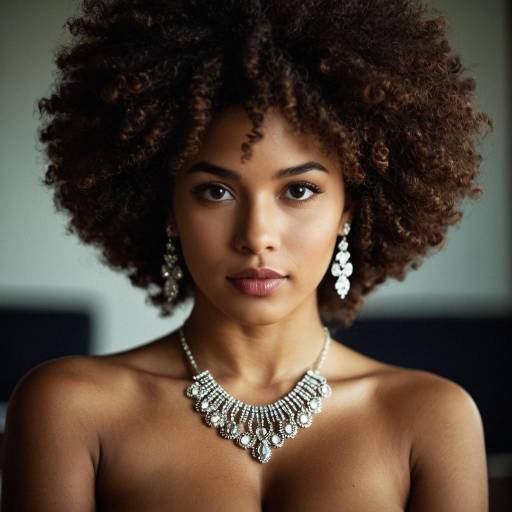 Portrait of Woman with Afro Curly Hair and Jewelry