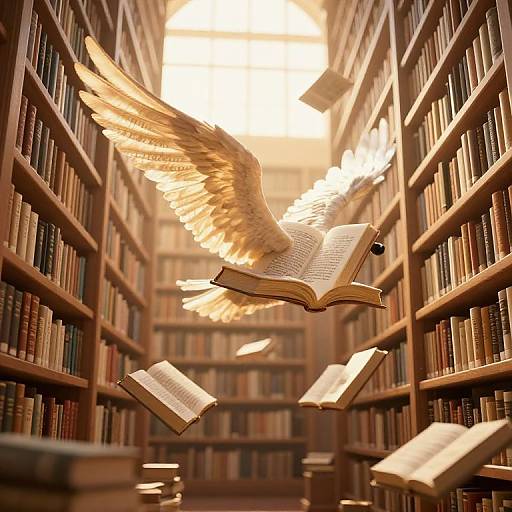 Winged Books in Golden Hour Library