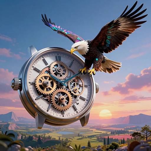 Surreal Timepiece with Majestic Eagle