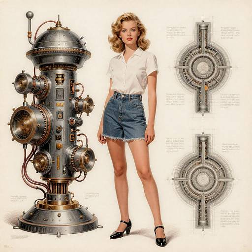 50s Hand-Drawn Cyberpunk Girl Schematics