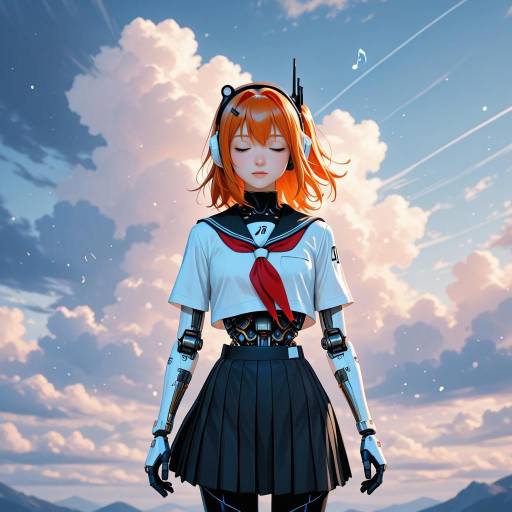 Joyful Android Girl in Cowboy Shot