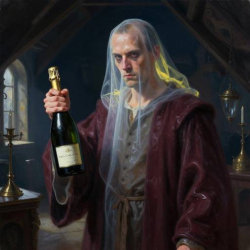 Medieval Ghost with Champagne in Attic
