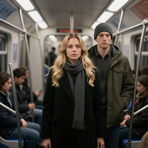Subway Scene with Stylish Passengers