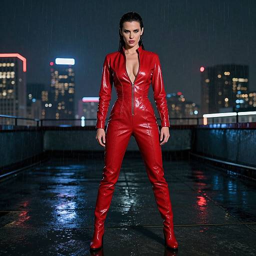 Fierce Woman in Neon Rain