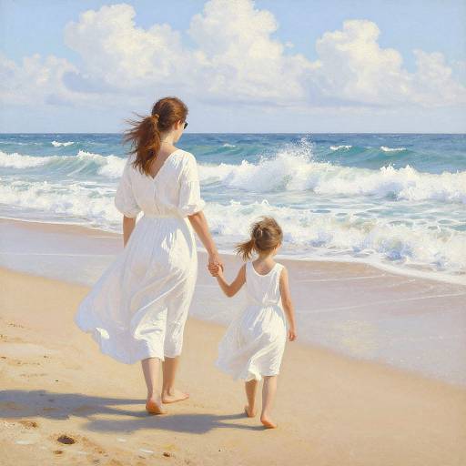 Woman and Child on Vibrant Beach