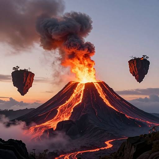 Dramatic Twilight Volcanic Eruption 3D