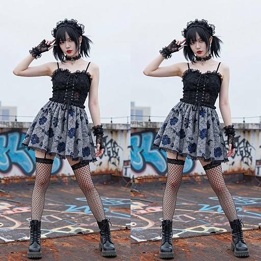 Edgy Fashion Portrait on Graffiti Rooftop