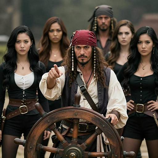 Pirate Crew at Helm, Dramatic Portrait