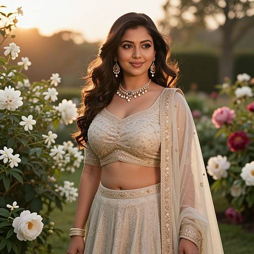 Graceful Indian Bride at Sunset Garden