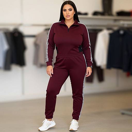 Sporty Casual Woman in Maroon Tracksuit