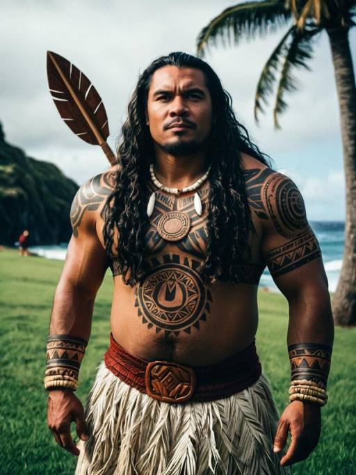 Man in Traditional Polynesian Costume with Tattoos