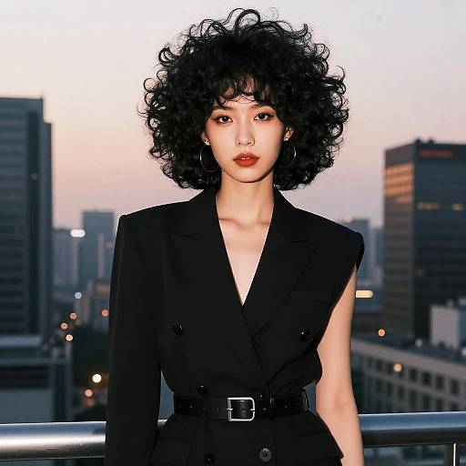 Fashion Model with Black Fluffy Hair