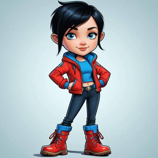 Cartoon Pixie Hair Girl in Red Jacket and Boots