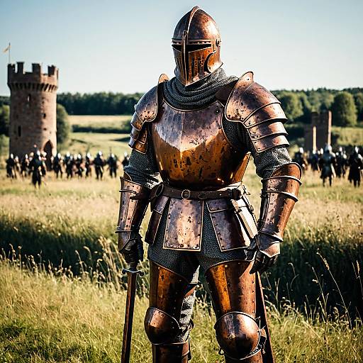 Rusted Copper Knight on Medieval Battlefield
