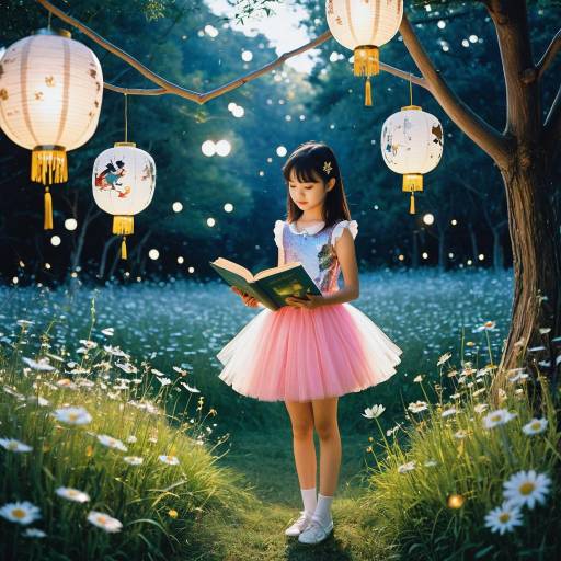 Young Girl Reading Storybook in Dreamy Meadow Young Girl Reading Storybook in Dreamy Meadow