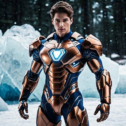 Ice Superhero in Advanced Mecha Bodysuit