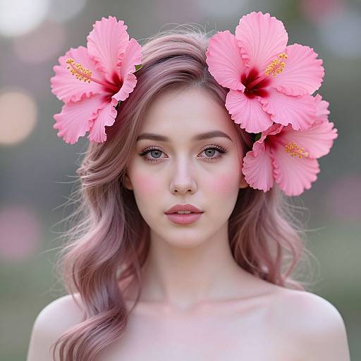 Ethereal Woman with Pink Hibiscus
