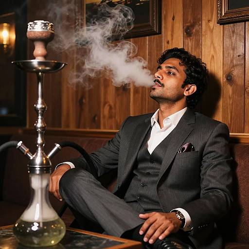 Stylish Man Smoking Shisha in Hookah Bar